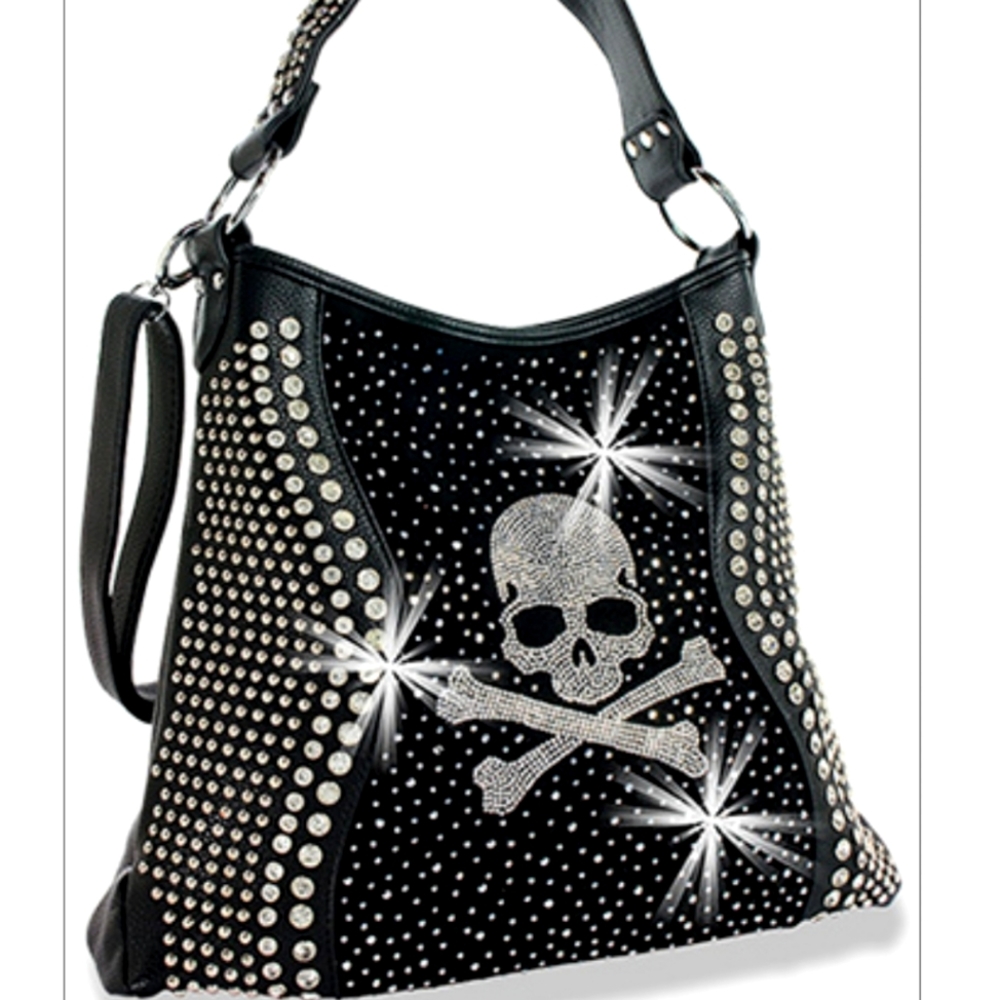 Black Skull and Crossbones Vegan Leather Handbag